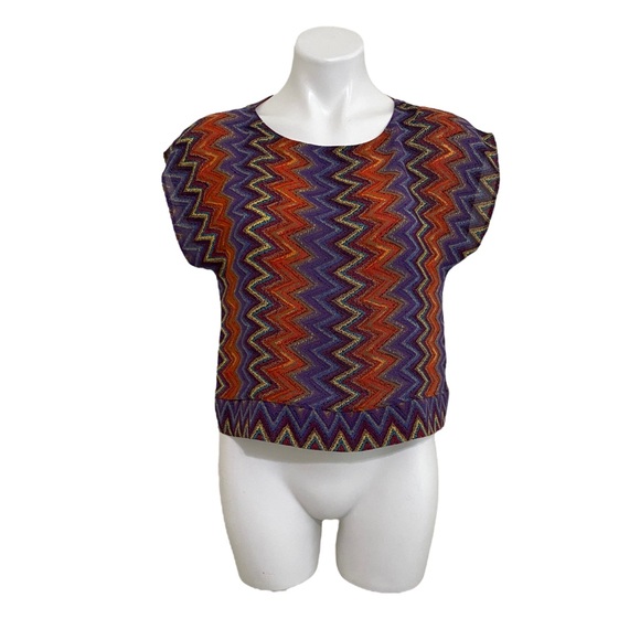 Vintage 90s Chevron BOHO Printed multicolored top / skirt set sz S/M - elastic - - Picture 8 of 11